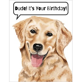 Greeting Card Dude It's Your Birthday Funny with Golden Labrador Retriever Dog - Sniff What You Like Scratch Where It Itches and If It Tastes Good Eat It