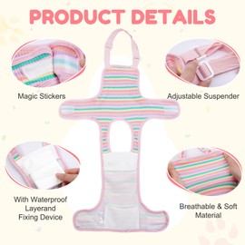 Dog Diaper Suspenders Female Striped Sanitary Pantie with Adjustable Suspenders, Washable Dog Period Panties Physiological Pants, Dog Period Onesie Pet Breathable Jumpsuits (Rainbow Pattern, S)