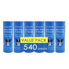 YabeePet Extreme Sticky Large Surface Lint Roller, Long Handle Pet Hair Remover, Designed for Removing Pet Dog Cat Hair 90 Sheets, 6.3inch Width (6 Pack of Refills)