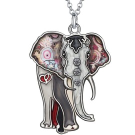 Enamel Alloy Rhinestone Cute Jungle Elephant Necklace Pendant Fashion Jewelry For Women Girls Animals Charm Gift (Black)