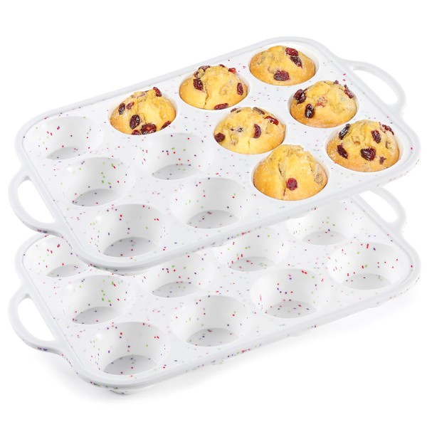 CAKETIME Silicone Muffin Pan with Metal Frame, Metal Reinforced Frame
