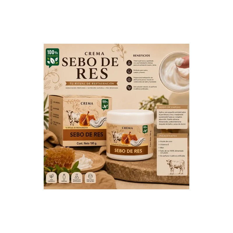 Crema Sebo De Res Hidratación Profunda Cara Cuerpo Manos