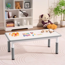 DOREROOM Toddler Table, 7 Level Height Adjustable Kids Play Furniture for Ages 3-8, Rectangular Plastic, 23.6" W x47.2 L, Multi-Activity Desk with Graffiti Desktop for Home & Daycare