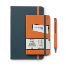IF Bookaroo A5 & A6 Notebook with matching Pen Set, Teal & Orange. Hard Cover Notebooks with Elastic Closure, Ribbon. A5 21.5 x 13.5cm, 192 Pages. A6 15.5 x 9.5cm, Ballpoint Pen with Black Ink