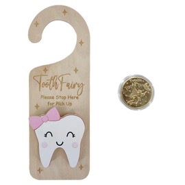 PAMBO PAMBO Tooth Fairy Door Hanger, Wooden Tooth Fairy Money Holder with Tooth Coins for Lost Tooth Girls Kids Gifts