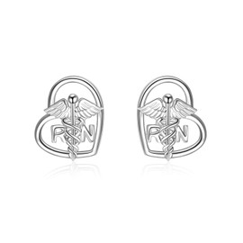 YFN Nursing Themed Stud Earrings Sterling Silver Jewelry Gift for Nurse, Sterling Silver