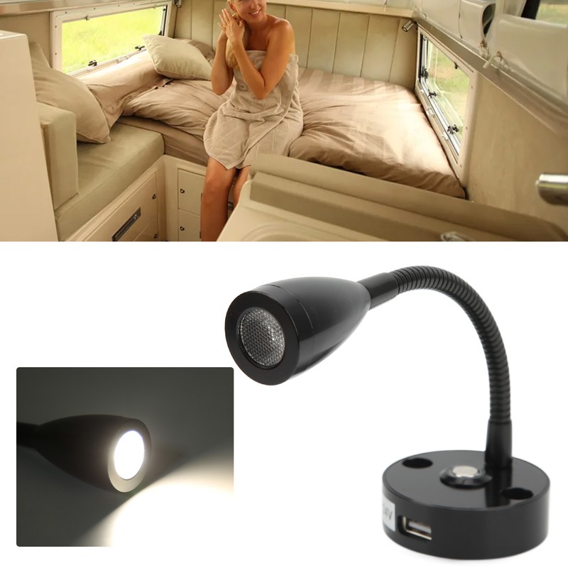 RV Reading Light Flexible Neck 3 Color Light 12‑24V 3W