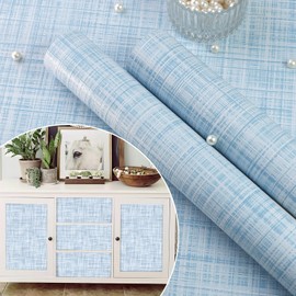 Qianglive Light Blue Grasscloth Wallpaper Peel and Stick Wallpaper Texture Contact Paper 17.3"x120" Vintage Wallpaper Removable Waterproof Wall Paper for Room Walls Cabinets Furniture Drawers Desk