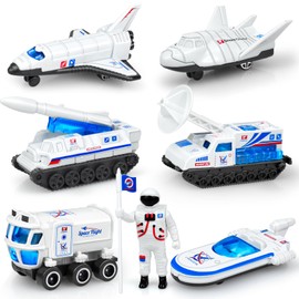 Tcvents 6Pcs Diecast Space Toys with Astronaut Figure, 1:64 Scale Rocket Ship, Explorer, Space Shuttle Toy for Kids 3-5 6 7 8 9 Spaceship Rocket Playset for Boys Girls Birthday Gift