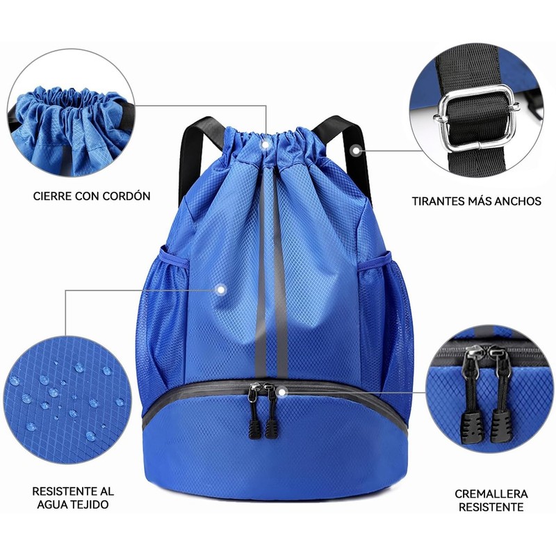 Mochila Deportiva Impermeable con Compartimento para Zapatos y Cordón -