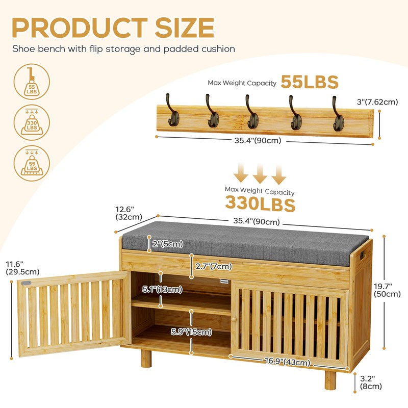 Coat Rack Shoe Bench Set, Bamboo Shoe Storage Bench with