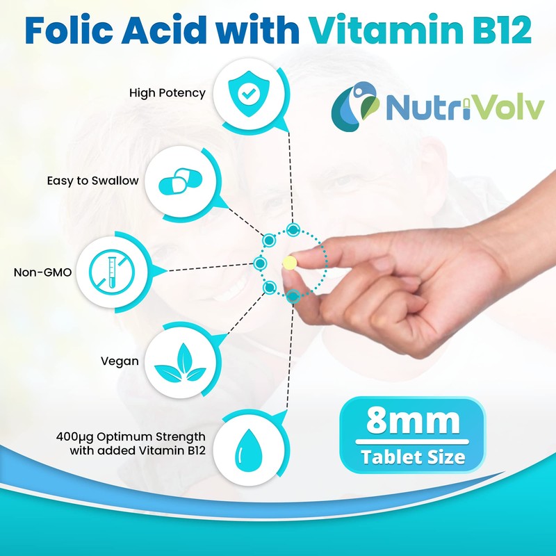 Folic Acid 400µg with Vitamin B12 Supplements for Pregnancy &