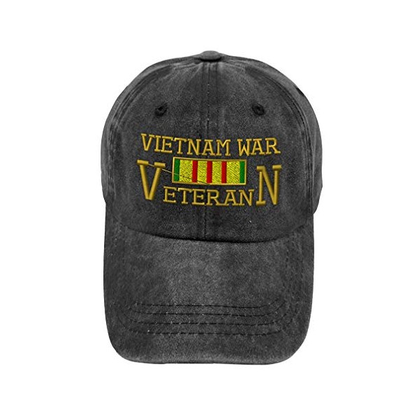 Vintage Washed Hat Vietnam Veteran War A Embroidery Cotton Dad Hats for Men & Women Buckle Closure Black