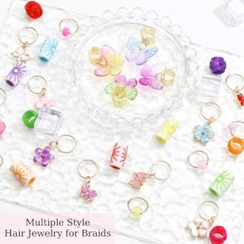 40PCS Butterfly Hair Jewelry Colorful Flower Braids Clips Cute Dreadlock Beads for Girls Butterflies Hair Charms Kids Braid Accessories Summer Hair De
