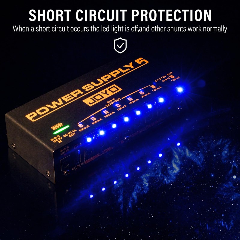 JOYO Guitar Pedal Power Supply Rechargeable with 8 Isolated Outputs