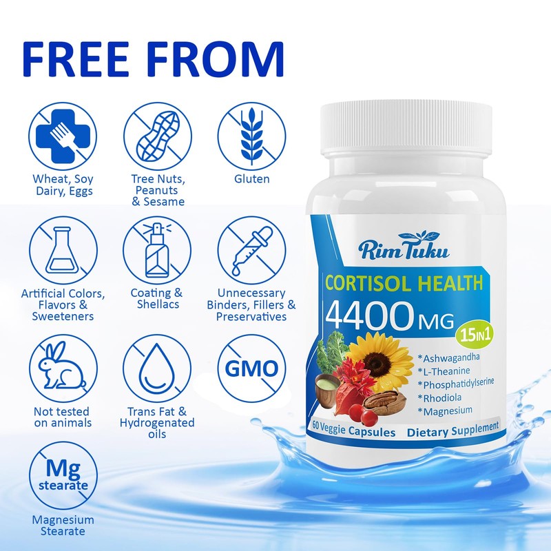 RimTuku Cortisol Supplements for Women & Men -15-in-1 Cortisol Detox