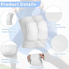 Volleyball Knee Pads, White Volleyball Knee Pads for Women Men, Soft Knee Pad for Basketball Football Dance Workout Climbing