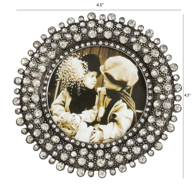 SARO LIFESTYLE Round Jeweled Photo Frame, 3" x 3", Silver