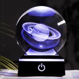 Crystal Ball Saturn Space Model 3.15 in. 3D Laser Engrave Planet Globe with LED Lamp Home Ornament Astronomy Gifts