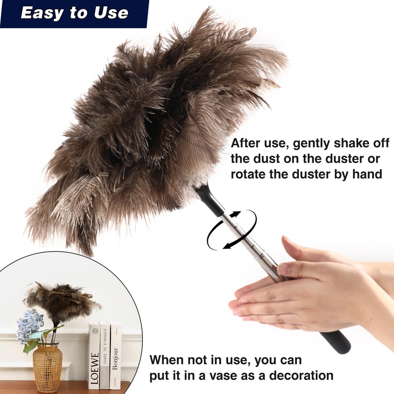 Soarer Extendable Ostrich Feather Duster - 40 inches Fluffy Long