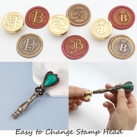 Letter Wax Seal Stamp Kit, Andotopee Wax Seal Kit Initial Alphabet B Sealing Wax Stamp Head 3pcs, Vintage Wax Stamp Seal Kit with Wax Seal Beads, Wax Seal Warmer Tools, Wax Seal Pen, Gift Box Set