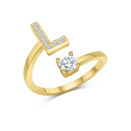 Zirconia Ring with Initials, Gold Couple Rings for Girls, Gift for Girlfriend, Boyfriend Ring with Letter, Women's Ring, Jewellery Rings for Anniversary, Adjustable Rings in Gold, Plastic