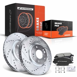 A-Premium 11.81 inch(300 mm) Front Drilled and Slotted Disc Brake Rotors + Ceramic Pads Kit Compatible with Select Hyundai and Kia Models - Optima 2011-2016, Sonata 2011-2015, 6-PC Set