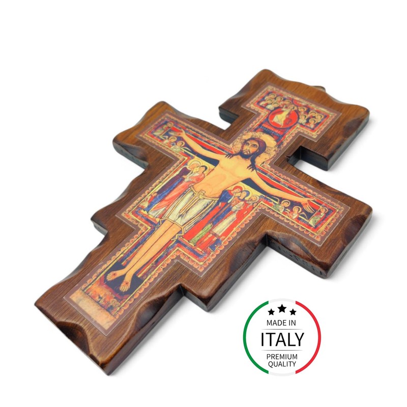 Wooden Crucifix San Damiano Wall Mounted Made in Umbria Italy