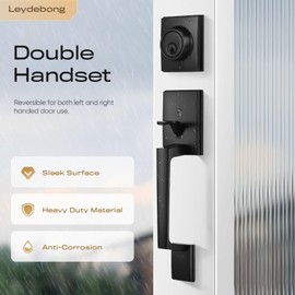 Leydebong Black Double Door Handle Set with Lock Heavy Duty Door Lever and Single Cylinder Deadbolt Entrance Exterior Doors
