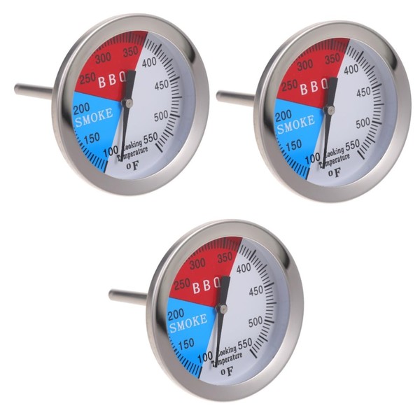 Kisangel 3pcs BBQ Temperature Gauge Dual-Scale Dial Thermometer for Grilling