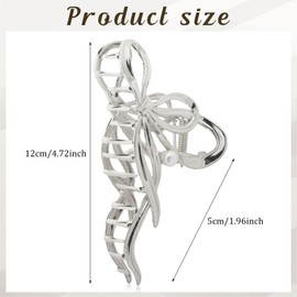 Metal Bow Hair Clip for Women Girls, 1Pcs Silver Metal Hair Claw Clip With Pearl Designs, Elegant Hair Accessories for Thin Thick Hair Punk & Y2K-Style