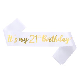 Generic 21st Birthday Sash Gold, Birthday Sash for Girls, Birthday Girl Sash for Boy Birthday Gifts Party Decorations and Supplies, White with Gold