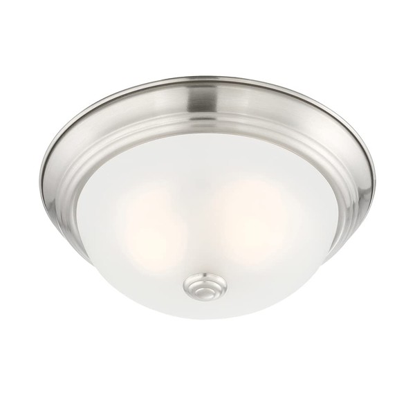 DESIGNERS FOUNTAIN 11 in Modern 2-Light Flush Mount Ceiling Light with Etched Glass Shade, Satin Platinum, 1257S-SP-W