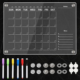 1 PCS Magnetic Whiteboard for Fridge, Weekly Planner Whiteboard, Reusable Acrylic Menu Board Including 6 Markers