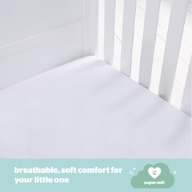 Silentnight Safe Nights Crib Size Fitted Sheets Set 100 percent Jersey Cotton Bedside Compatible Pack of Two Plain White Easy Care Super Soft Cuddly for Baby with Storage Bag (40cm x 90cm x 11cm)