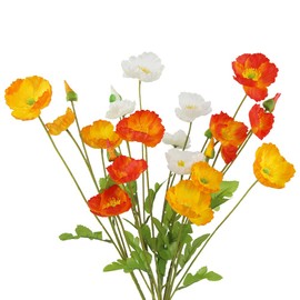 CEWUDA 6 Pcs Artificial Poppy Flowers Silk Flower Poppy with Stems Real Touch Faux Poppies Spring Flowers for Home Kitchen Wedding Fall Decoration Floral Arrangement Table Centerpiece