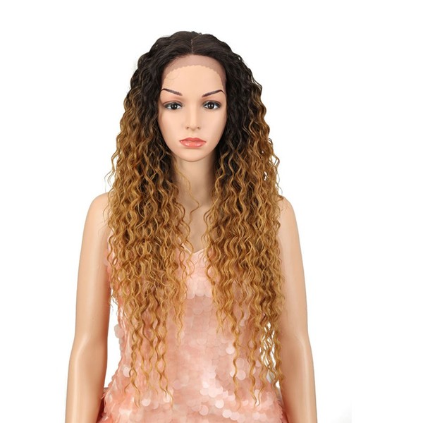 Style Icon Lace Front Wigs 28” Long Curly Wig Ombre Blonde Wig for women Synthetic Wig Density 130% Heat Resistant Replacement Wig (28", SOP43026)