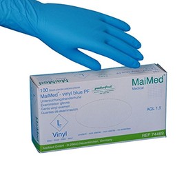 Maimed Vinyl Gloves, Examination Gloves, Powder-Free, Vinyl Blue, Pack of 100, Disposable Gloves, Size L