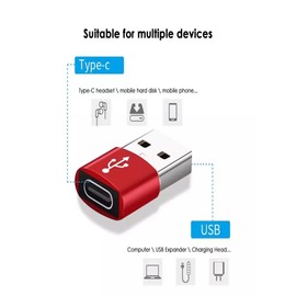 RDRKR (4-Pack Type 2 Female to USB 2.0 Male Convertor Connector Fast Charging Type C Adapter (RED)