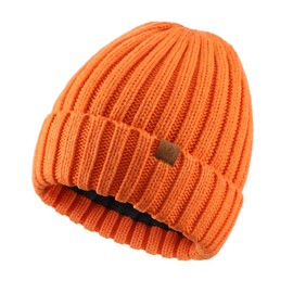 Home Prefer Mens Winter Hat Fleece Knit Beanie Hat Warm Stocking Caps Men Women (Orange)