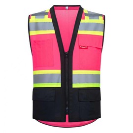 ProtectX 6 Pockets High Visibility Safety Vest for Men Women Class 2 Reflective Hi Vis Work Construction Vest, Pink - Mesh Fabric, XX-Large