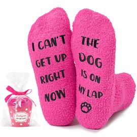 Babycop Funny Gifts for Mom, Dog Mom Gifts for Women, Fuzzy Dog Socks - Non-slip & Cupcake Box, Dog Gifts, Christmas Stockings Stuffers (Hot Pink