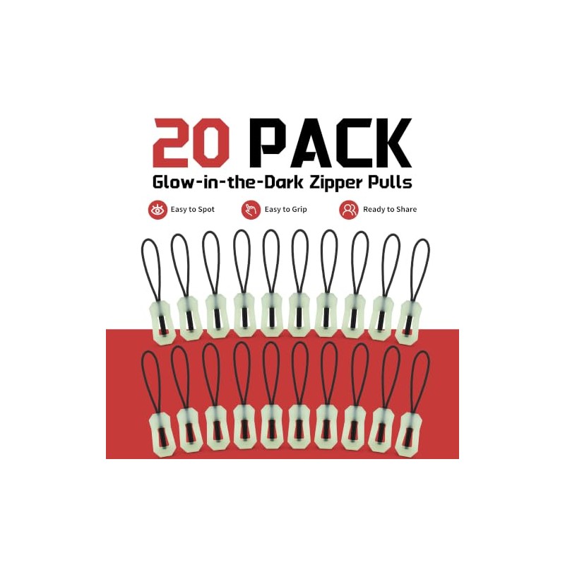 Mecool 20Pcs Glow‑in‑the‑Dark Zipper Pulls Luminous Zipper Puller Head