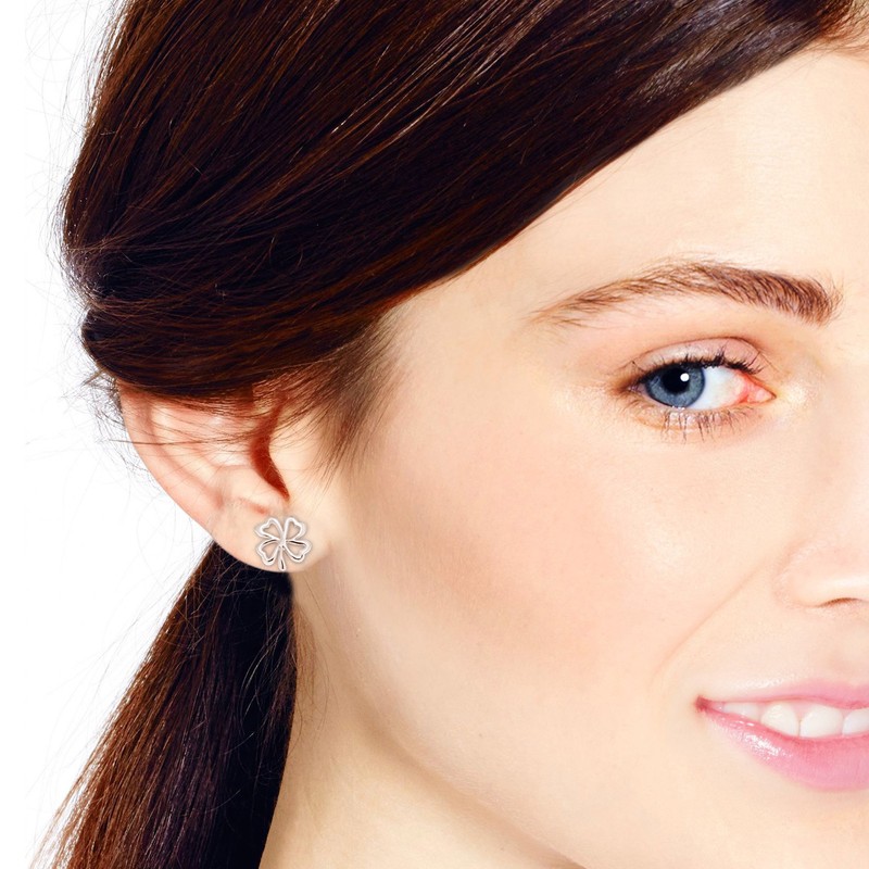 Charmed Four Heart Leaf Clover .925 Sterling Silver Stud Earrings,