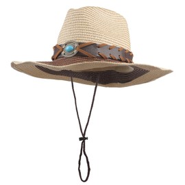 FakeFace Men's Women's Cowboy Hat Western Hat Panama Hat Sun Hat Beach Hat Fashion Hat Sun Protection Cowgirl Cowboy Hat Western Leather Strap for Adults, Beige-a