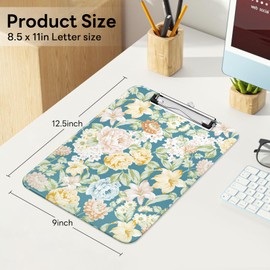 Luminzo Plastic Cute Clipboard, Low-Profile Metal Clip, A4 Letter Size 9 x 12.5 in, 8.5 x 11 Paper Clip Board for Teachers, Nurses, Classroom,Blue Crushed Flower