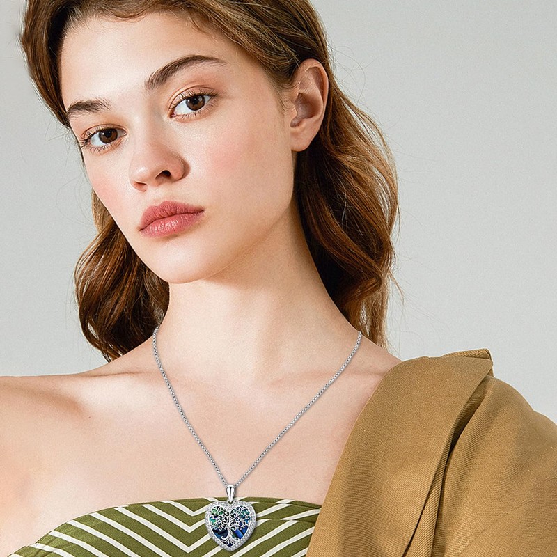 Friggem Tree of Life Locket Heart Locket for Women Abalone