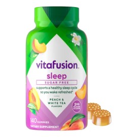 VitaFusion Melatonina 140Gomitas sin azúcar sabor durazno y té blanco, 3mg de Melatonina por porción, Libre de Gluten, Apoyo Diario para Sueño Natural