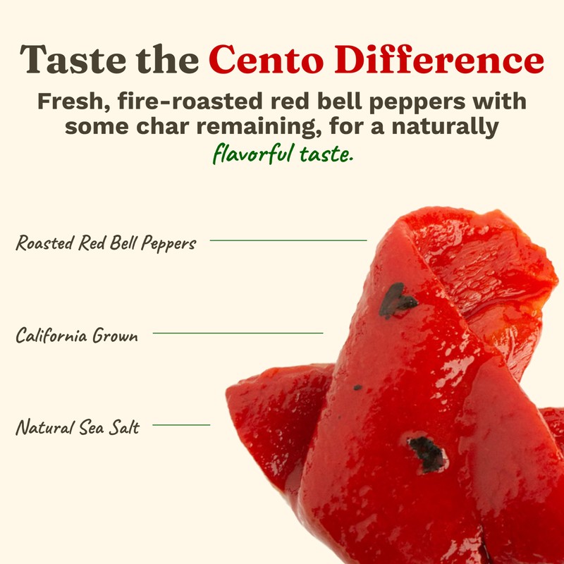 Cento Roasted Peppers - Jarred Fire-Roasted California Red Bell Peppers,