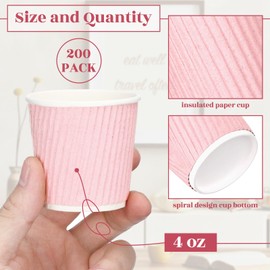 Yaomiao 200 Pcs 4 oz Disposable Espresso Cups Ripple Corrugated Paper Disposable Coffee Cups Insulated Hot Cups Ripple Cups for Party Cold Drinks Hot Beverage Tea (Pink)
